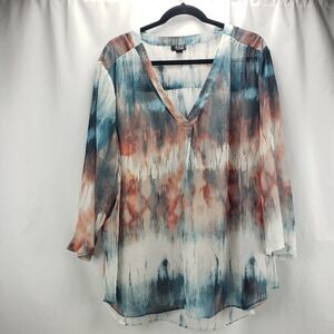Plus Size A.N.A. Tie Dye Watercolor Sheer Blouse Size 3X